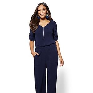 SOLD Navy Zip-Front V-neck Jumpsuit